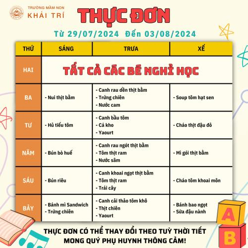 Thực Đơn Tuần Mới (Từ 29/02/2024 - 03/08/2024)