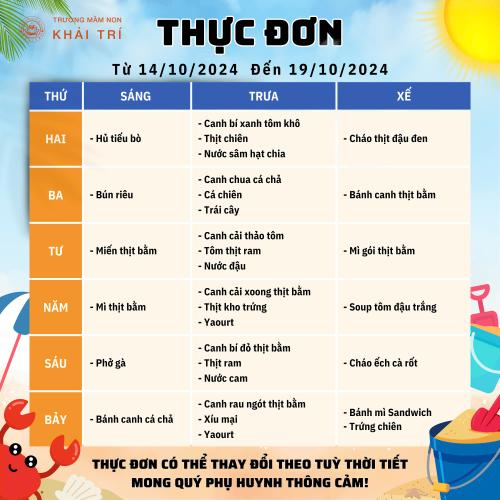 Thực Đơn Tuần Mới (Từ 14/10/2024 - 19/10/2024)