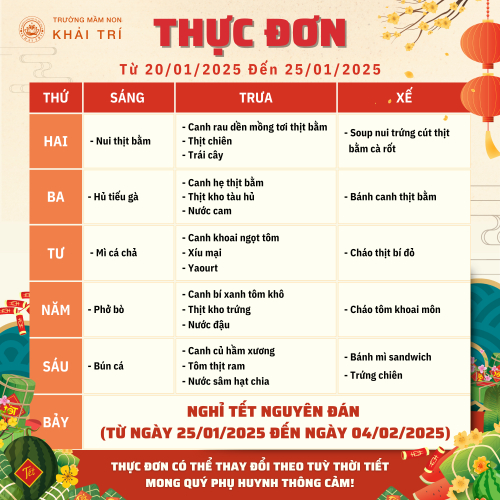 Thực Đơn Tuần Mới (Từ 20/01/2025 - 25/01/2025)