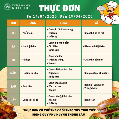 Thực Đơn Tuần Mới (Từ 14/04/2025 - 17/04/2025)