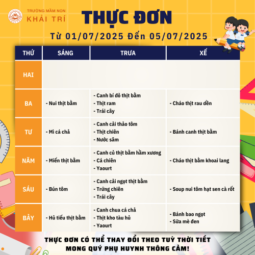 Thực Đơn Tuần Mới (Từ 01/07/2025 - 05/07/2025)