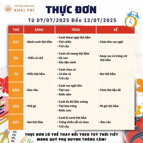 Thực Đơn Tuần Mới (Từ 07/07/2025 - 12/07/2025)