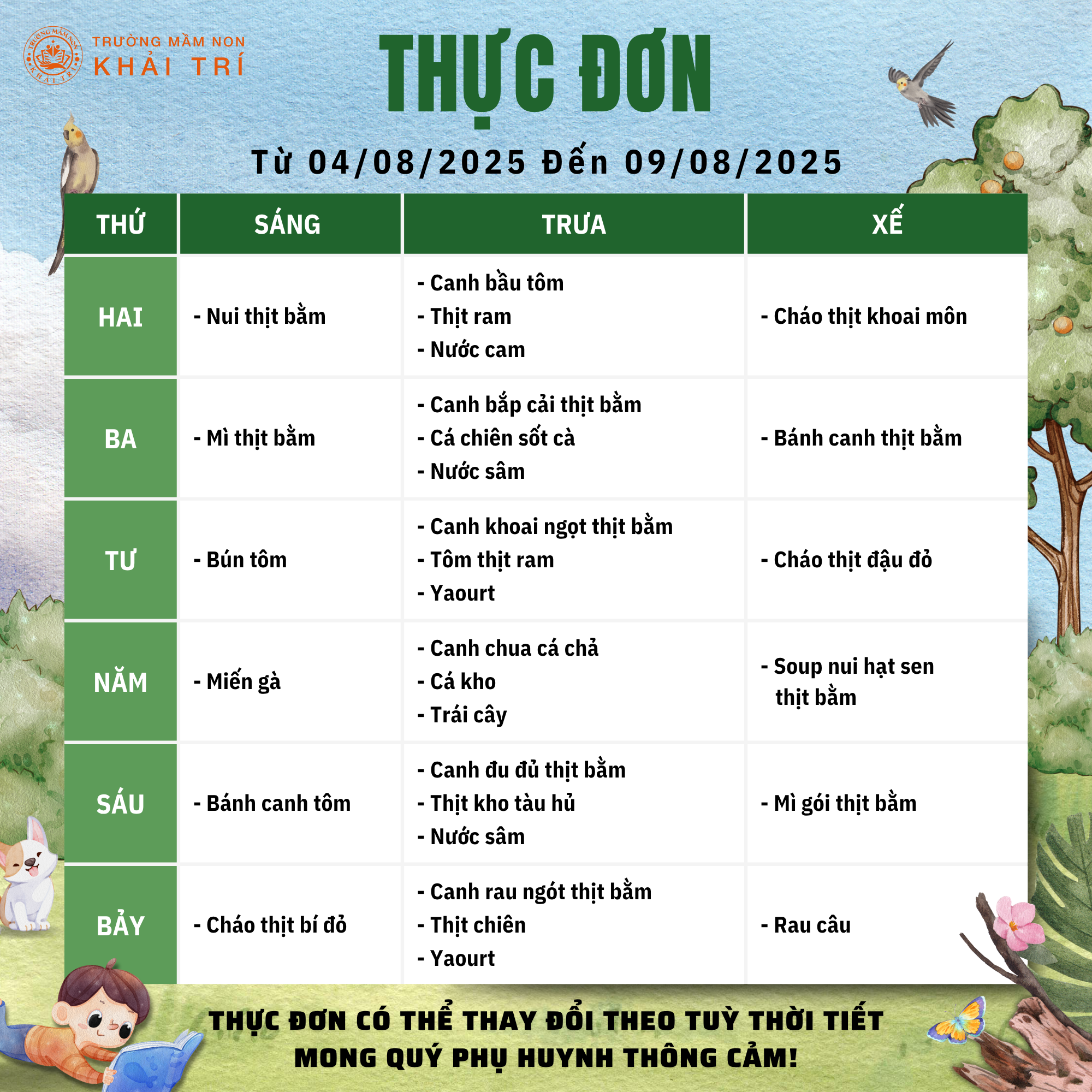 Thực đơn tuần